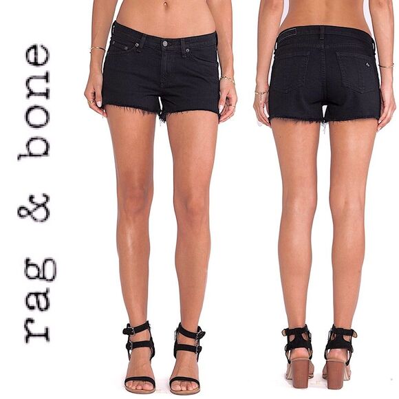 Rag & Bone Cut Off Denim Jean Mini Short in Coal Dark Blue Black 24 Y2K Boho - Picture 1 of 10